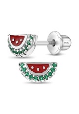 nice silver cubic zirconia enamel watermelon stud baby earrings